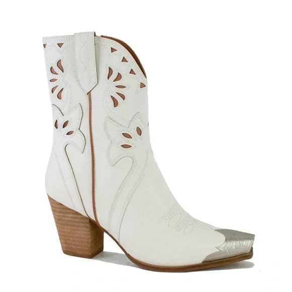 BEAST FASHION White Western Cowboy Boots Metal Toe Cap Festival | Size 5.5 - Picture 3 of 17